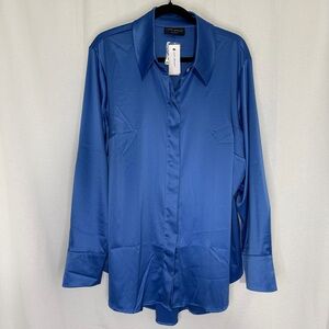 Lane Bryant Women's Blue Satin Button Down Shirt